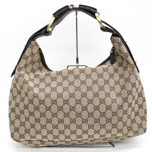 Gucci Canvas Leather Hobo Handbag Brown GG